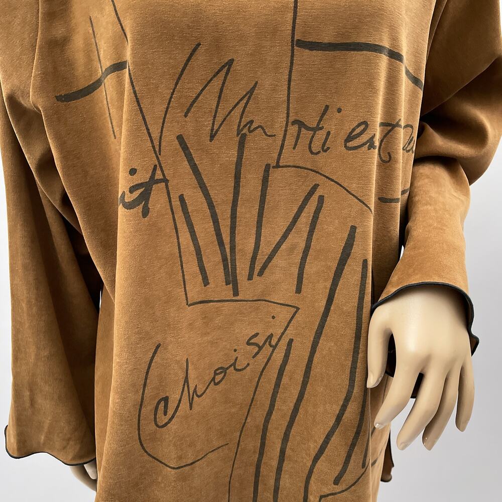 AHNI USA Top Womens 3 / XL Brown Microsuede Artsy Graphic Asymmetrical Hem Boho - Picture 3 of 11